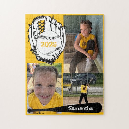 Softbal of Baseball 3 Foto Jigsaw Puzzel Geel (Verticaal)