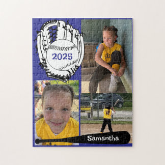 Softbal of Baseball 3 Foto Jigsaw Puzzle Blauw Legpuzzel