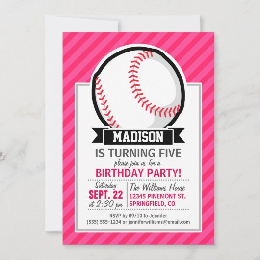 Softbal op roze strepen kaart (Voorkant)