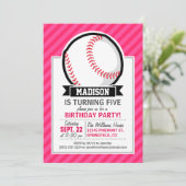 Softbal op roze strepen kaart (Staand voorkant)