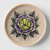 Softbal Paarse Bloem Wandklok (Voorkant)