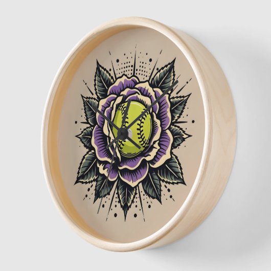 Softbal Paarse Bloem Wandklok (Hoek)