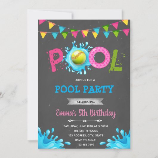 Softbal pool party kaart (Voorkant)