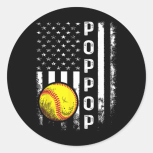 Softbal Poppop Amerika Vlag Mannen Vrouwen Vintage Ronde Sticker