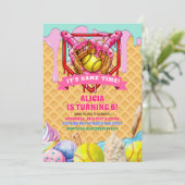 Softbal Roze Ijs Drip Verjaardagsfeestje Kaart (Staand voorkant)