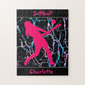 Softbal Roze / Zwart / Zilver Legpuzzel (Verticaal)