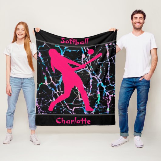 Softbal Roze / Zwart / Zilveren Fleece Deken (In situ)