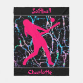 Softbal Roze / Zwart / Zilveren Fleece Deken (Voorkant)