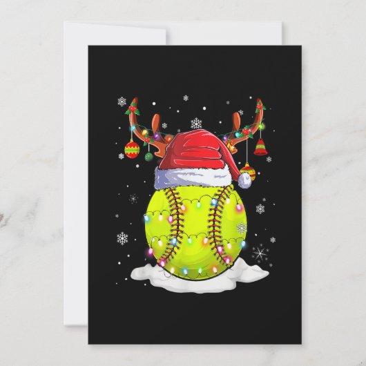 Softbal Santa Hoed Rendier Kerstverlichting Grappi Feestdagenkaart (Voorkant)