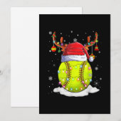 Softbal Santa Hoed Rendier Kerstverlichting Grappi Feestdagenkaart (Voorkant / Achterkant)