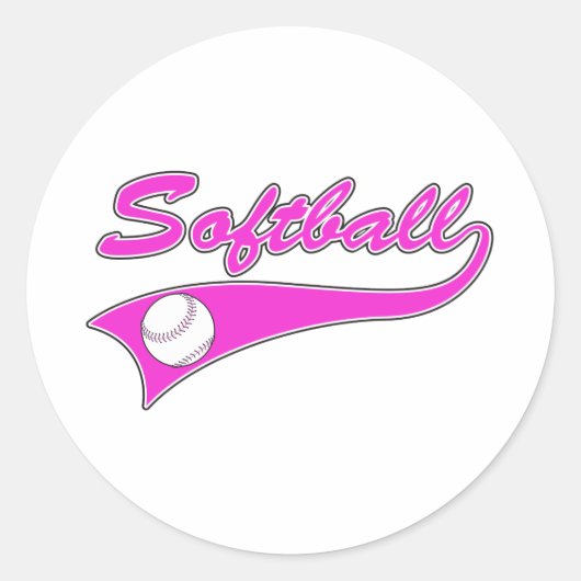 softbal script tekst logo roze ronde sticker (Voorkant)