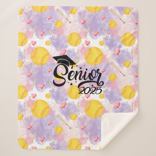 Softbal senior afstuderen cadeau roze hart sherpa deken (Voorkant)