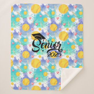 Softbal senior afstuderen cadeau waterverf splash sherpa deken