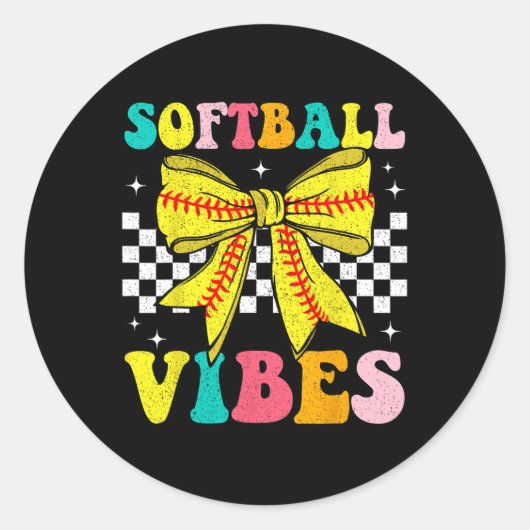 Softbal Sfeer Coquette Boog Softbal Wedstrijd Dag Ronde Sticker (Voorkant)