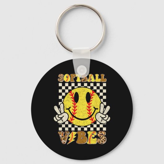 Softbal Sfeer Softbal Retro Groovy Speldag Meisje Sleutelhanger (Voorkant)