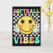 Softbal Sfeer Softbal Retro Groovy Wedstrijd Dag M Kaart (Gele Bloem)