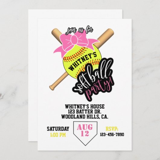 softbal, softbalfeest, honkbalthema, meisje  (Voorkant / Achterkant)