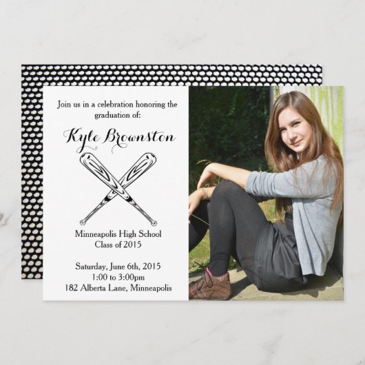 Softbal speler afstuderen partij foto uitnodigen kaart (Voorkant / Achterkant)