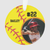 Softbal Speler Naam Nummer Foto Aandenken Ornament (voorkant)
