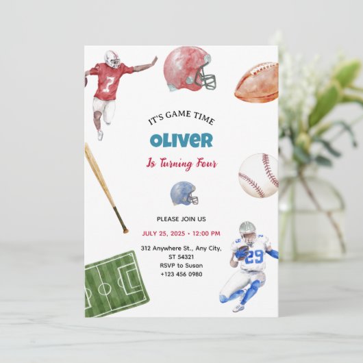  Softbal Sport Verjaardagsfeest Uitnodiging (Staand voorkant)