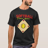 Softbal Square: Speel hard, glanzend helder T-shirt (Voorkant)