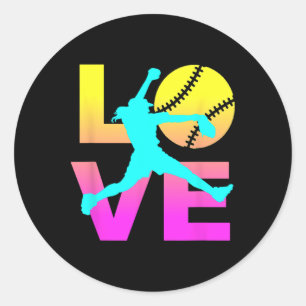 Softbal T-shirts Voor Meisjes Liefde  Ronde Sticker