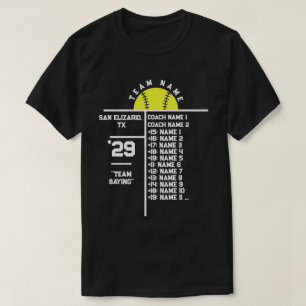 Softbal Team Roster Aangepaste Speler Namen & Coac T-shirt