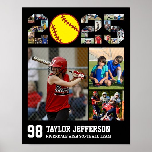 Softbal Team Senior Klasse van 2025 Fotocollage Poster (Voorkant)