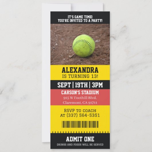 Softbal Ticket Verjaardag Kaart (Voorkant)