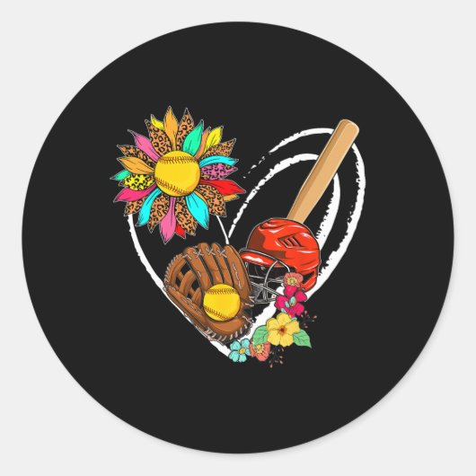 Softbal Tools Zonnebloem Hartvorm Bloemig Cute F Ronde Sticker (Voorkant)