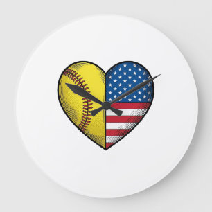 Softbal USA Vlag Hart Vintage Vector Design_1 Grote Klok