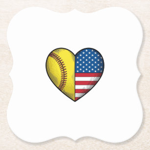 Softbal USA Vlag Hart Vintage Vector Design_1 Kartonnen Onderzetters