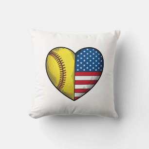 Softbal USA Vlag Hart Vintage Vector Design_1 Kussen