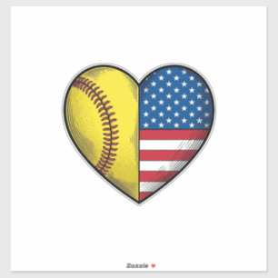 Softbal USA Vlag Hart Vintage Vector Design_1 Sticker