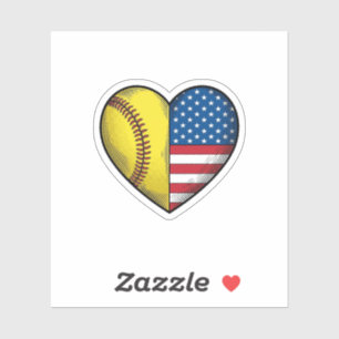Softbal USA Vlag Hart Vintage Vector Design_1 Sticker