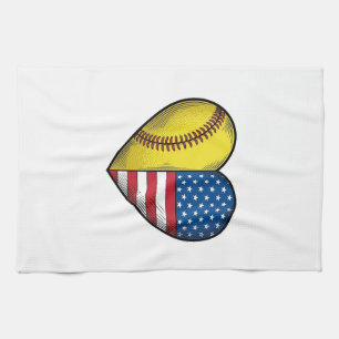 Softbal USA Vlag Hart Vintage Vector Design_1 Theedoek