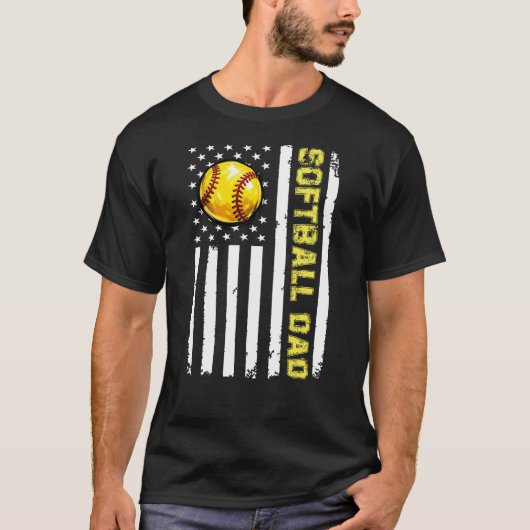 Softbal Vader Amerikaanse Vlag Ontwerp T-shirt (Voorkant)