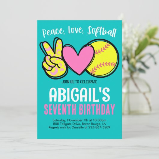 Softbal verjaardagsuitnodiging kaart (Staand voorkant)