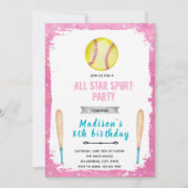 Softbal verjaardagsuitnodigingen kaart (Voorkant)