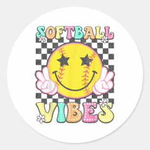 Softbal Vibes Softbal Retro Groovy Game Day Girl Ronde Sticker