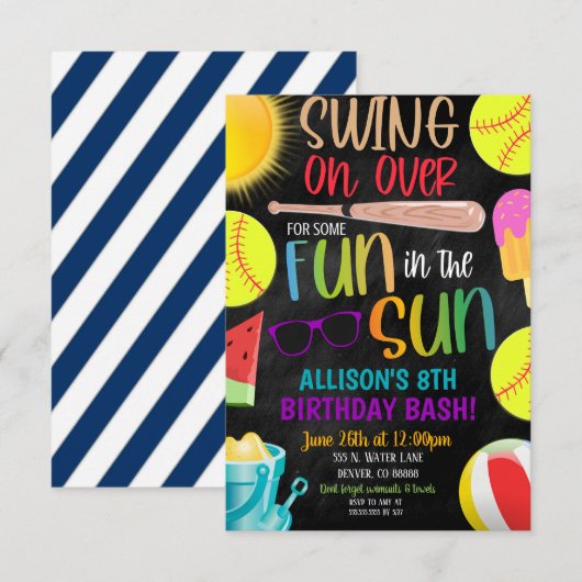 Softbal Zomerfeest Uitnodiging (Voorkant / Achterkant)