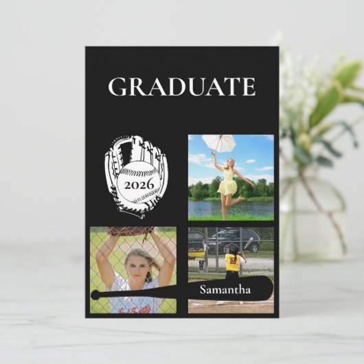 Softball 3 Foto Zwart Afstuderen Kaart (Staand voorkant)