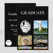 Softball 3 Foto Zwart Afstuderen Kaart (Voorkant / Achterkant)