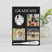 Softball 3 Photo Black Graduation Flat Card (Staand voorkant)