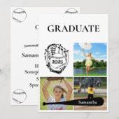 Softball 3 Photo Collage Wit Afstuderen Aankondiging (Voorkant / Achterkant)