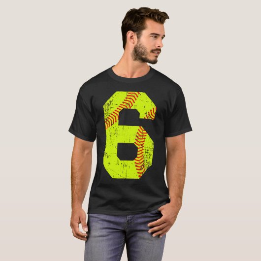 Softball 6 Jersey nummer T-shirt (Voorkant volledig)