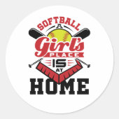 Softball A Girl's Place Is At Home Ronde Sticker (Voorkant)