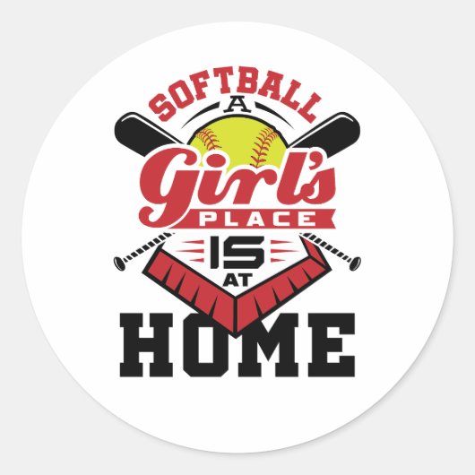 Softball A Girl's Place Is At Home Ronde Sticker (Voorkant)