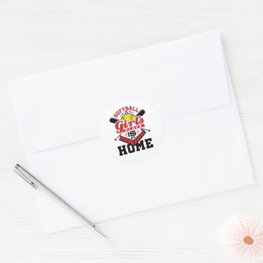 Softball A Girl's Place Is At Home Ronde Sticker (Envelop)