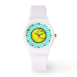 Softball; Aqua Green Chevron Horloge